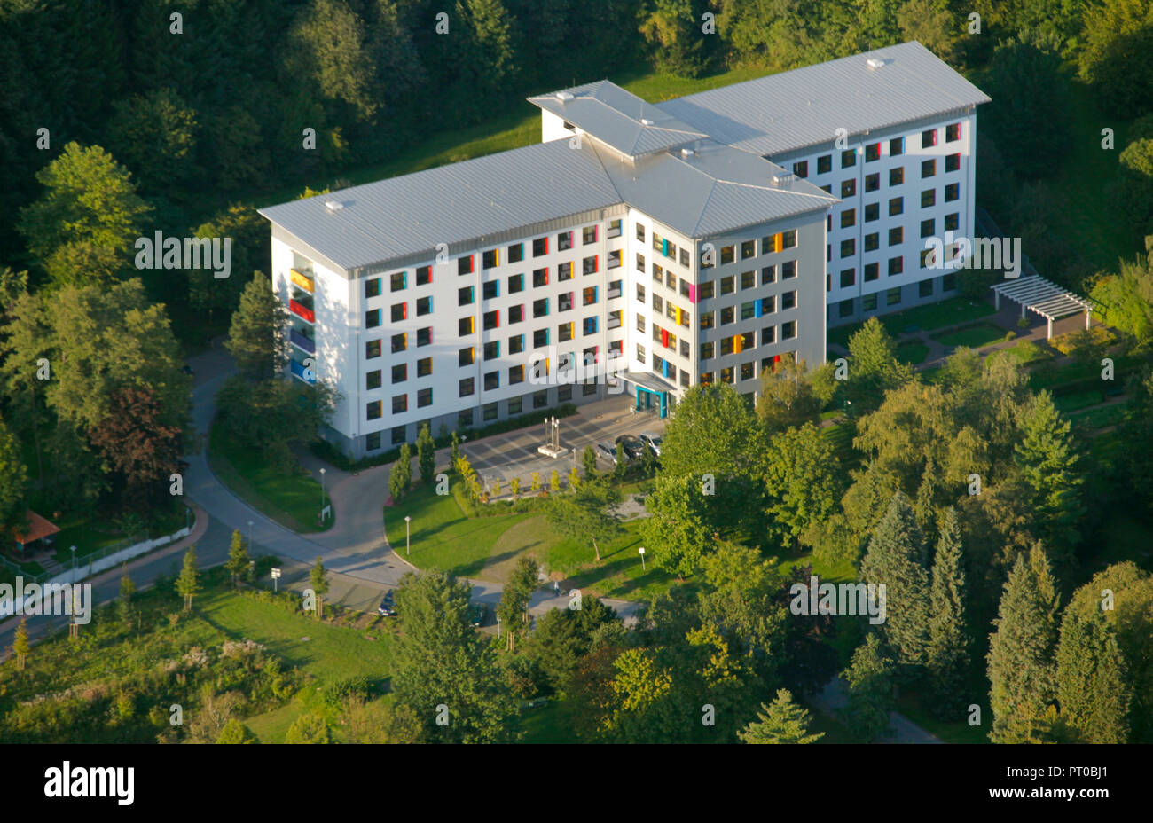 Aerial view, Westfälische Klinik, Warstein, district Soest, North Rhine-Westphalia, Germany, Europe, Stock Photo