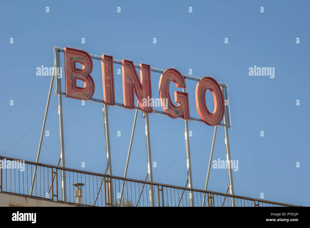 A neon sign with the writing Bingo. Stock Photo