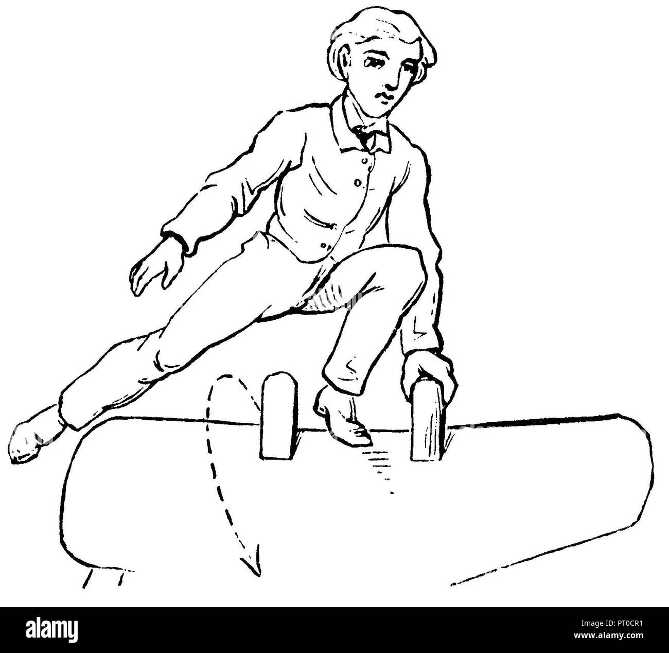 Gymnastics, exercises horse jumping. Wolf jump on the right with