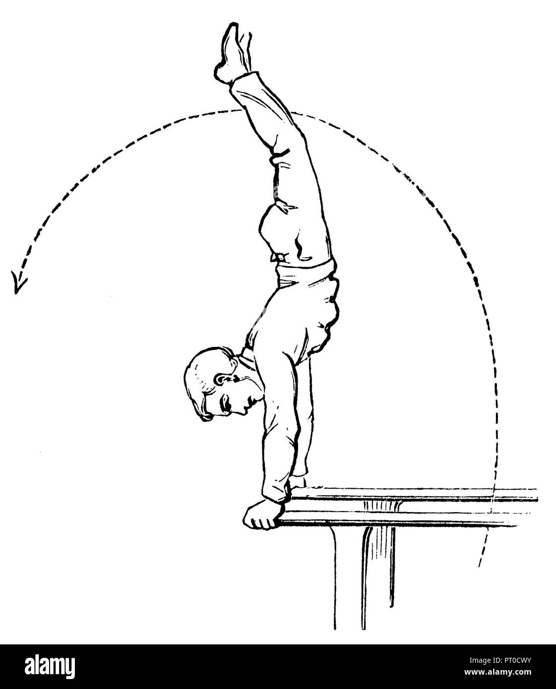 Gymnastics, bar exercises rollover with stretched arms, 1890 Stock