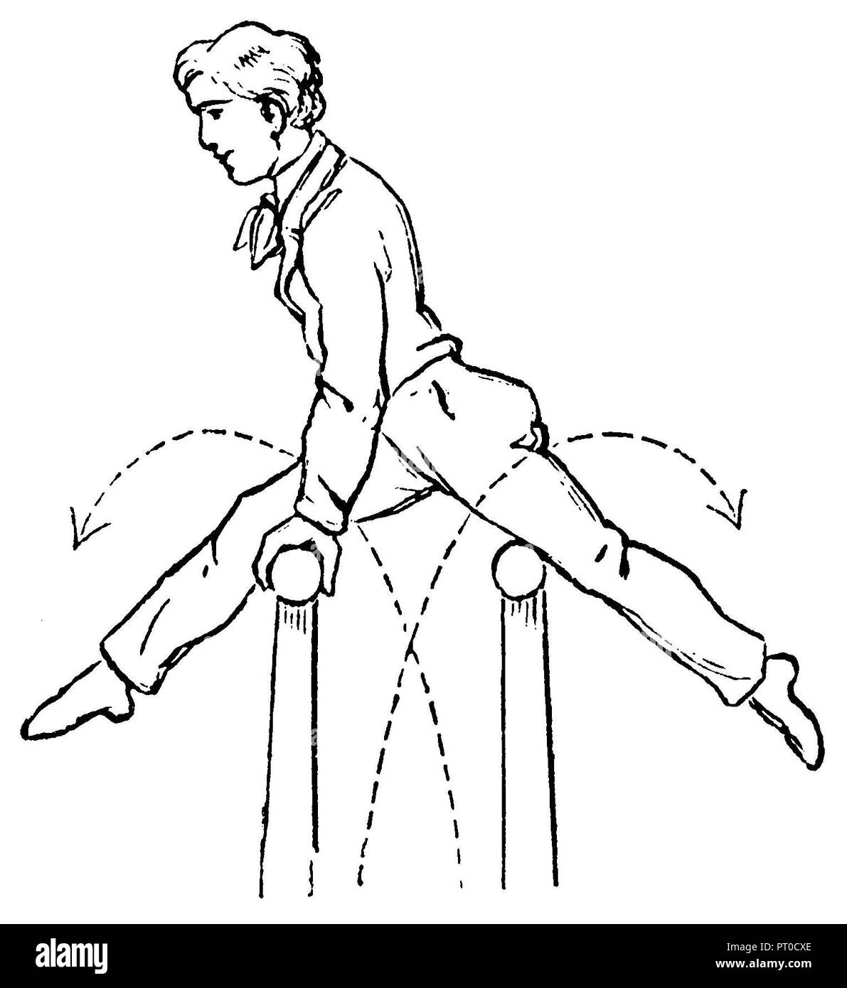 Gymnastics, bar exercises side seat with crosslegged right leg in