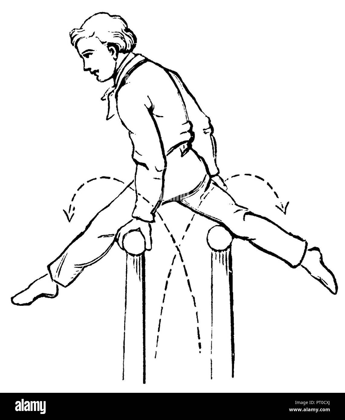 Gymnastics, bar exercises side seat with crosslegged front left leg