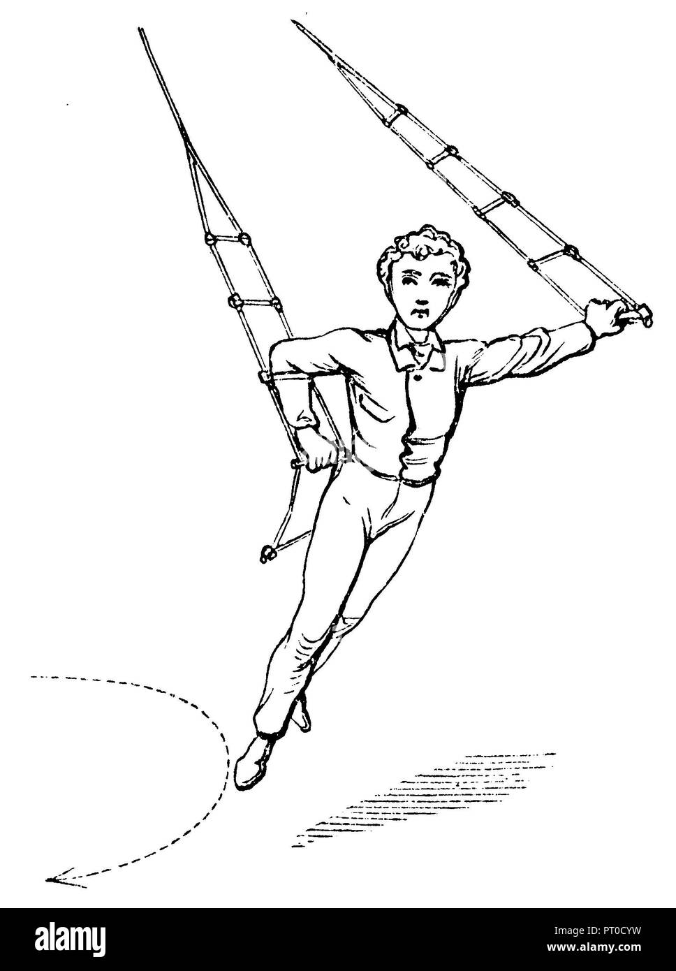 Gymnastics, exercise on climbing rope support and slope, 1890 Stock