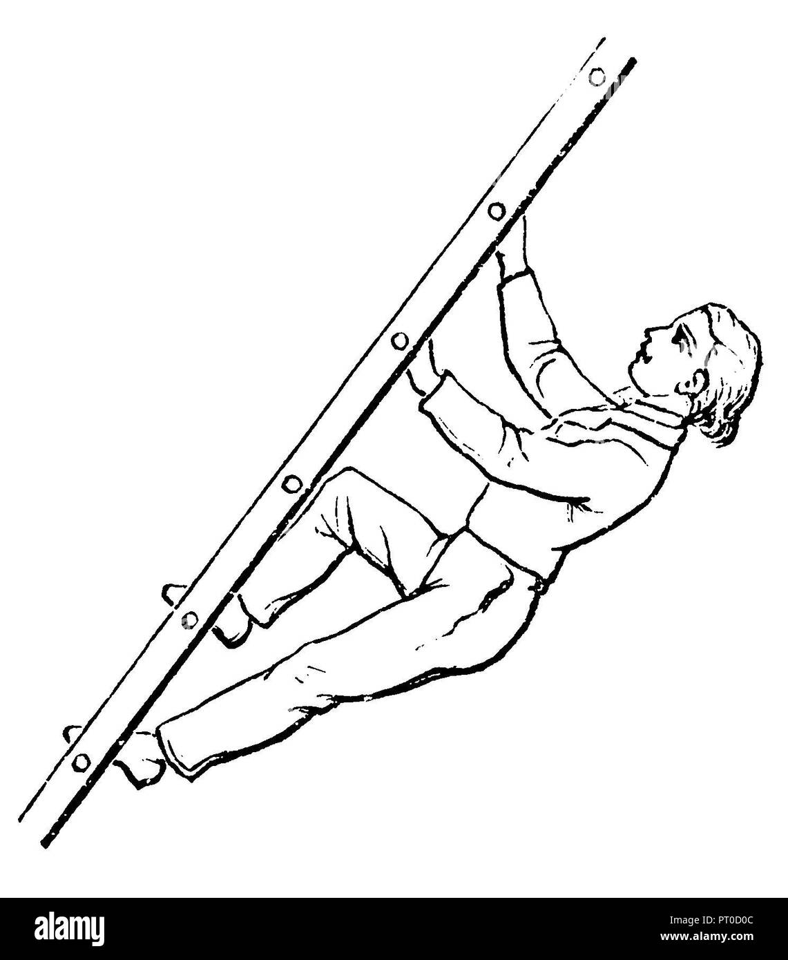 Gymnastics, exercises on the sloping ladder slope, 1890 Stock Photo