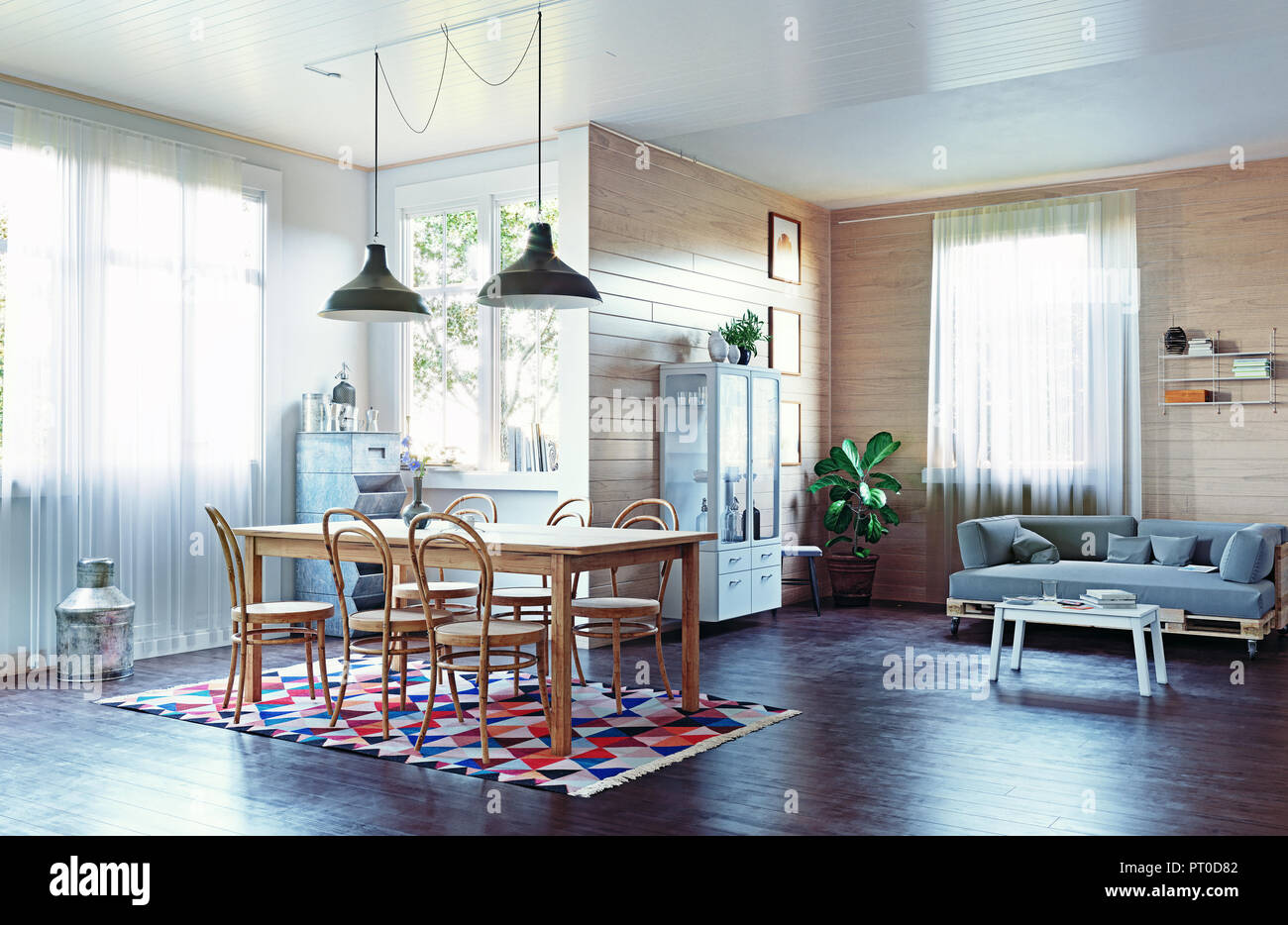 The Modern Home Interior In Country Style 3d Rendering Design Concept Stock Photo Alamy