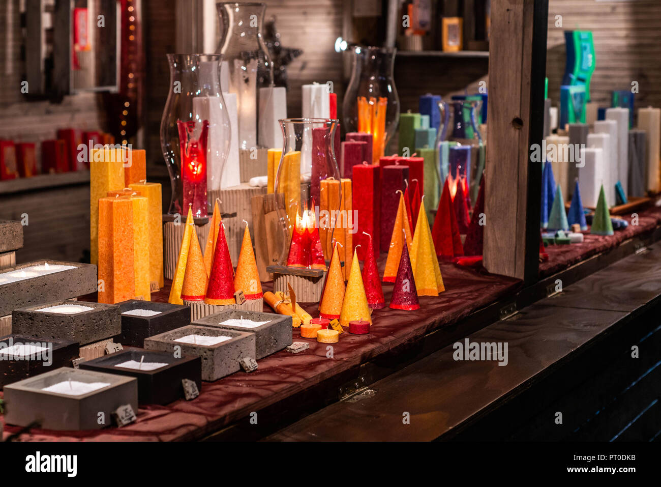 Romantic german Christmas market with illuminated shop for colorful