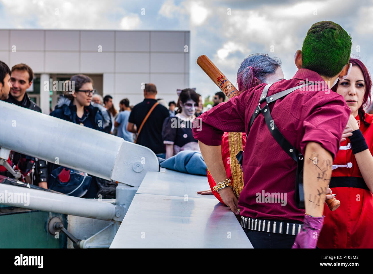 Rome, Italy, October 5, 2018. Annual gathering to the best comic and videogame summit festival. Cosplayers, the joker with his suicide squad. Stock Photo