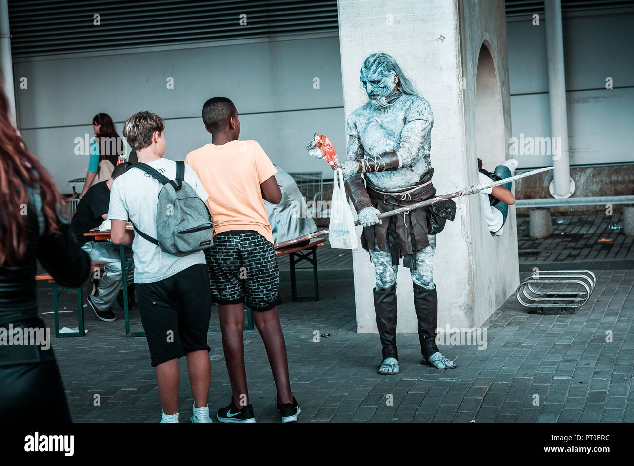 Rome, Italy, October 5, 2018. National annual meeting of anime and manga fans, cosplayers and sci-fi geeks gathering. White Walker mask. Stock Photo