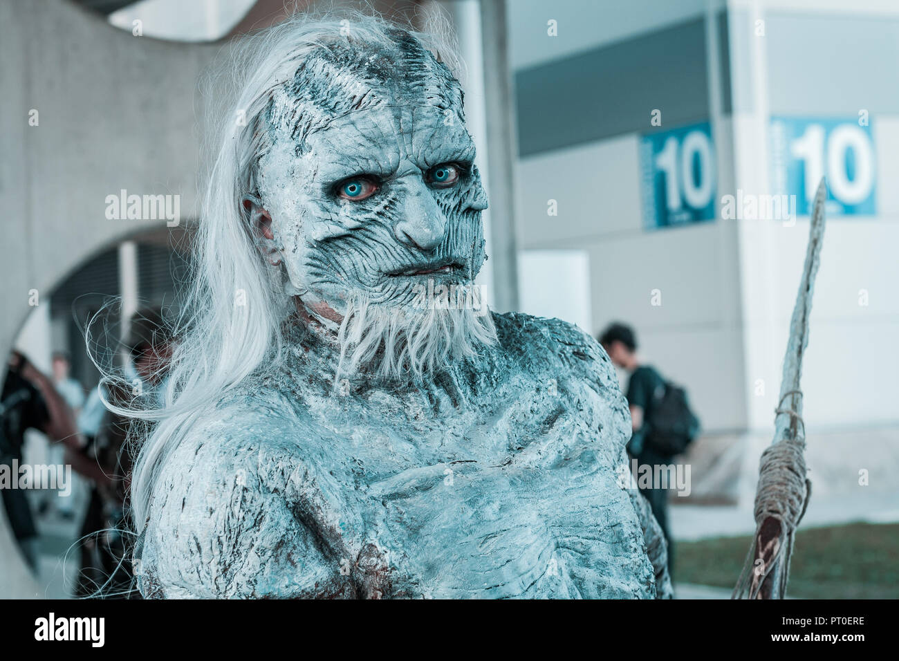 Rome, Italy, October 5, 2018. National annual meeting of anime and manga fans, cosplayers and sci-fi geeks gathering. White Walker mask. Stock Photo