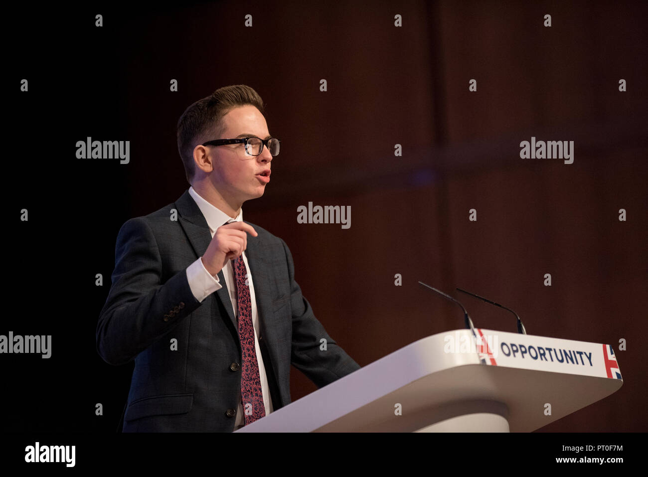 3 October 2018 Conservative Candidate For Sale Moor Council Elections 2019 Matt Leigh Speaks At Conservative Party Conference 2018 In Birmingham Uk The Candidate Aged 17 Is One Of The Youngest