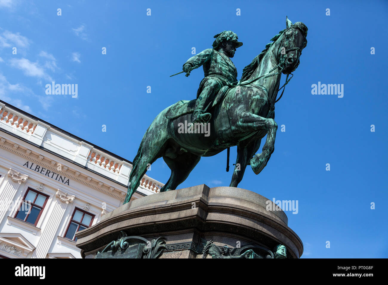 Statue outside the Albertina, a museum in the Innere Stadt of Vienna in Austria. It houses one of the largest and most important print rooms in the wo Stock Photo