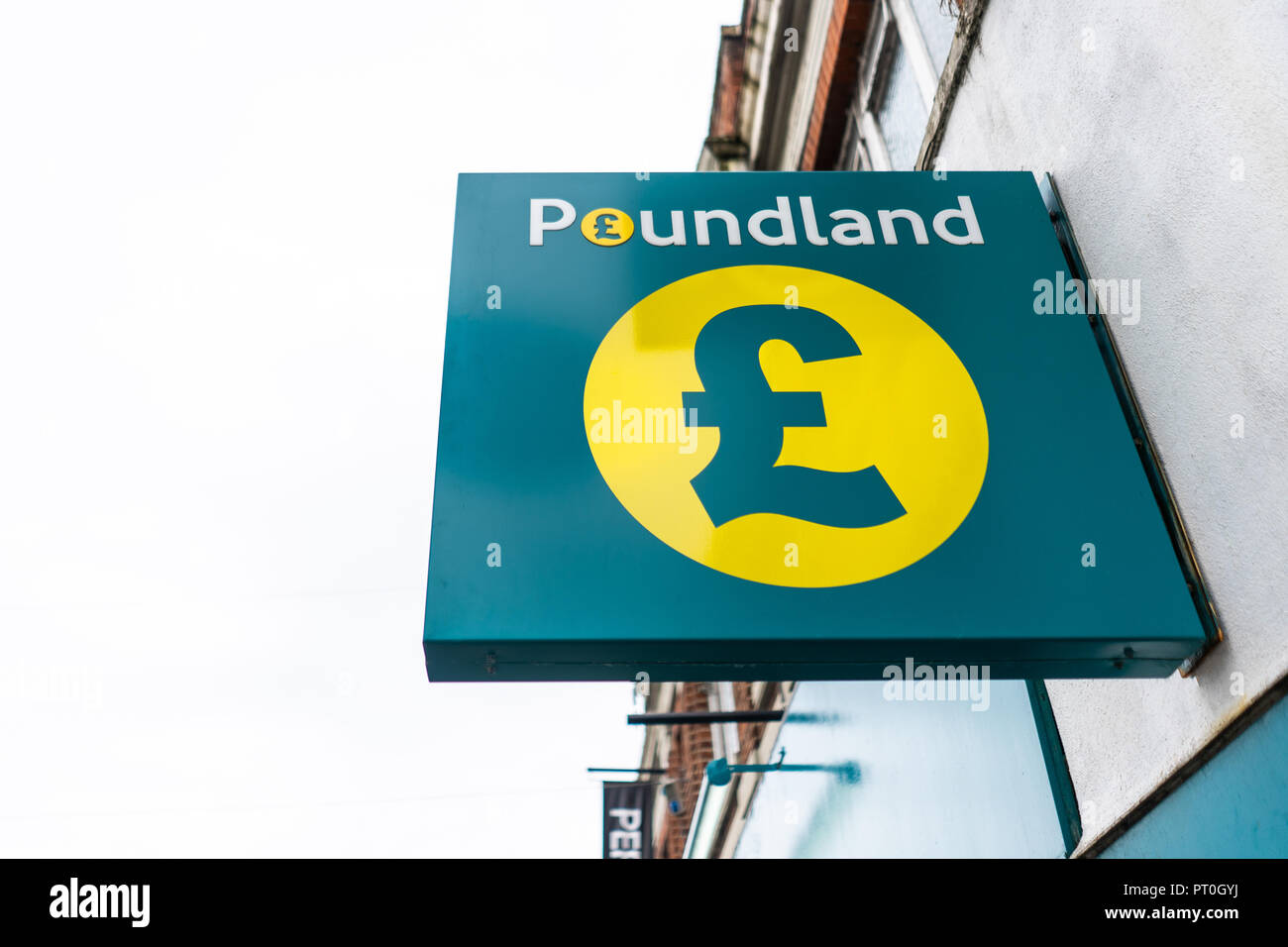 Poundland sign in the highstreet, St Ives, Penzance, Cornwall - England Stock Photo