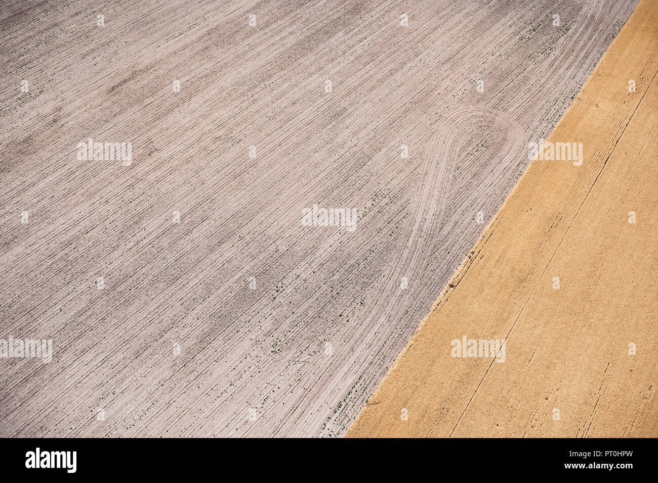 USA, Aerial photograph of contour farming after harvest in Western Nebraska Stock Photo