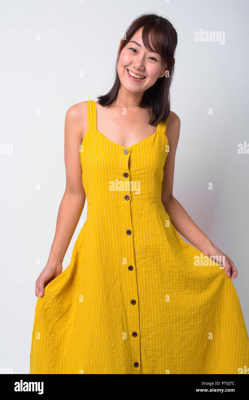 asian yellow dress