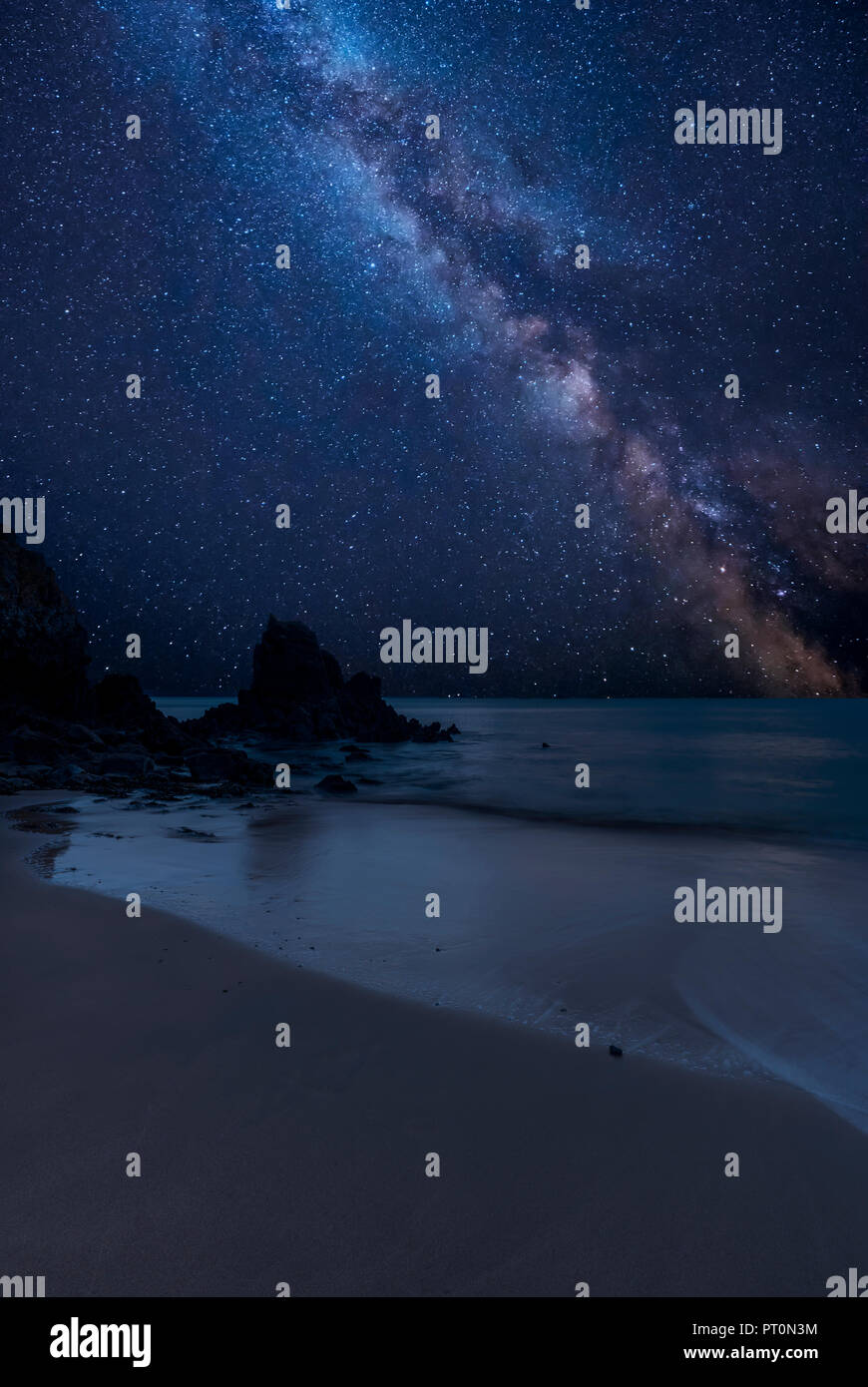 Stunning vibrant Milky Way composite image over landscape of Barafundle ...