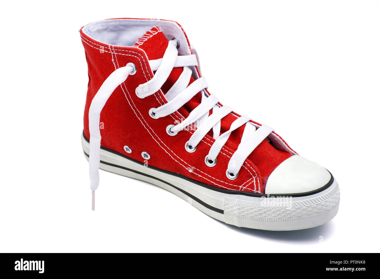 Red basketball shoe on a white background Stock Photo Alamy