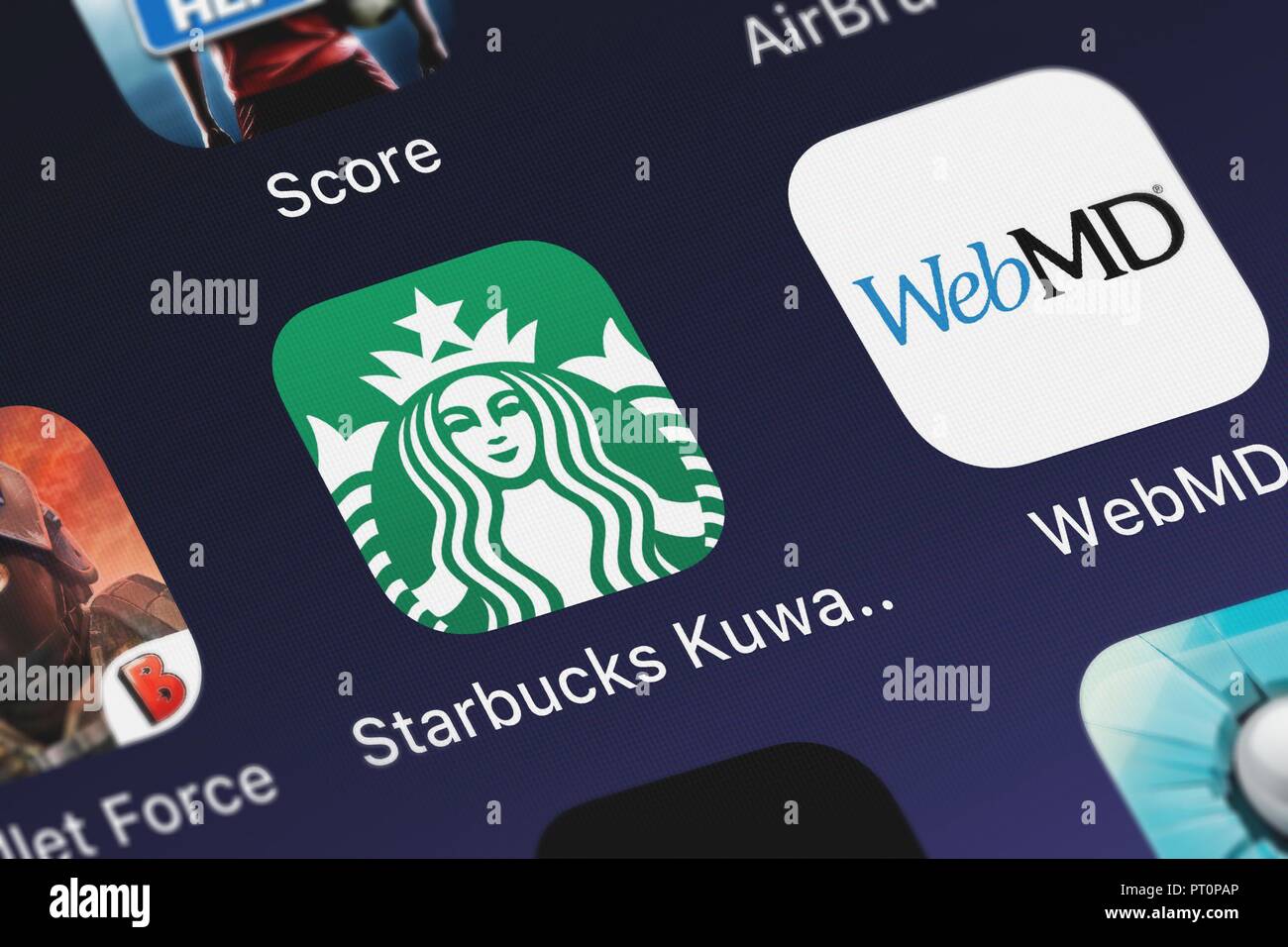 London, United Kingdom - October 05, 2018: Screenshot of Starbucks Coffee Company's mobile app Starbucks Kuwait. Stock Photo
