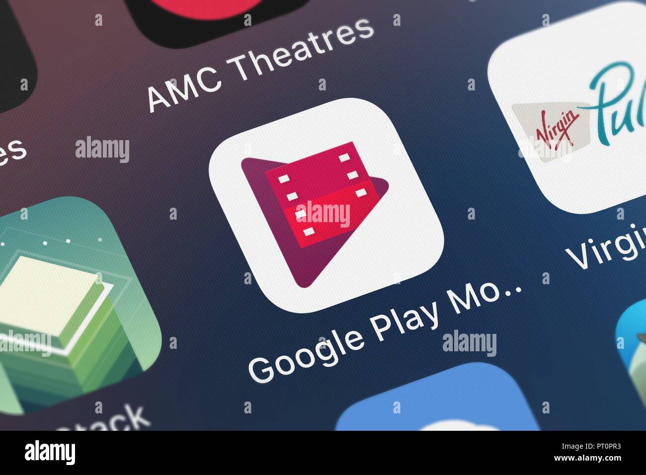 London United Kingdom October 05 18 Icon Of The Mobile App Google Play Movies Tv From Google Inc On An Iphone Stock Photo Alamy