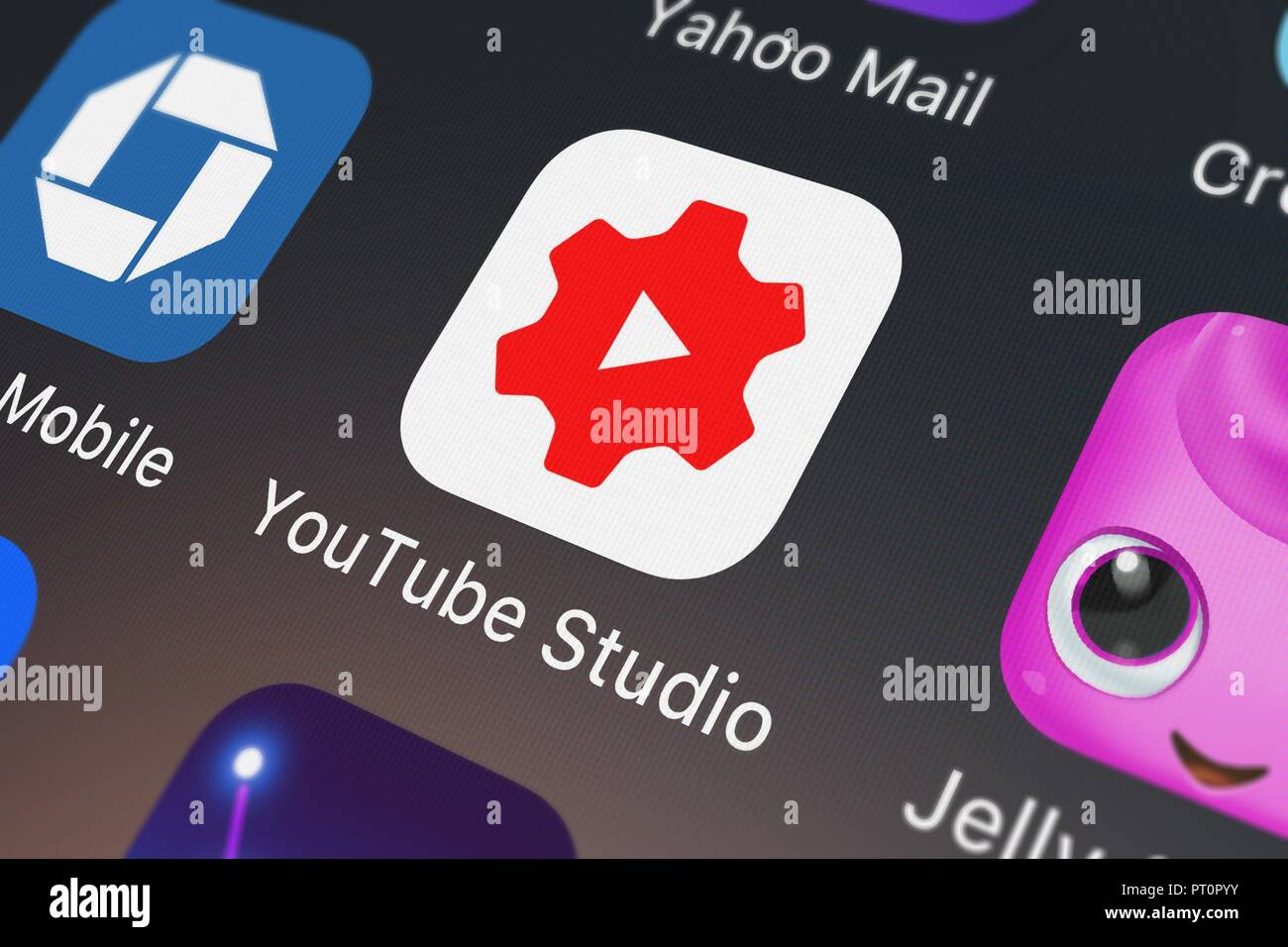 London United Kingdom October 05 18 Close Up Of The Youtube Studio Icon From Google Inc On An Iphone Stock Photo Alamy