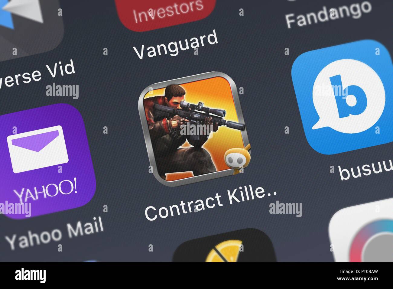 London, United Kingdom - October 05, 2018: Screenshot of the Contract Killer 2 mobile app from Glu Games Inc icon on an iPhone. Stock Photo