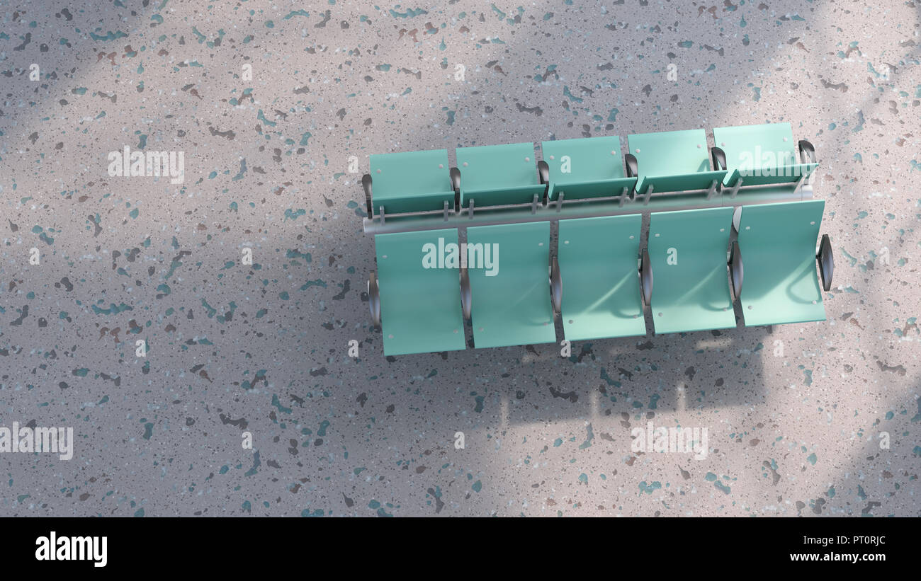 3D rendering, Green row of seats on structured floor Stock Photo