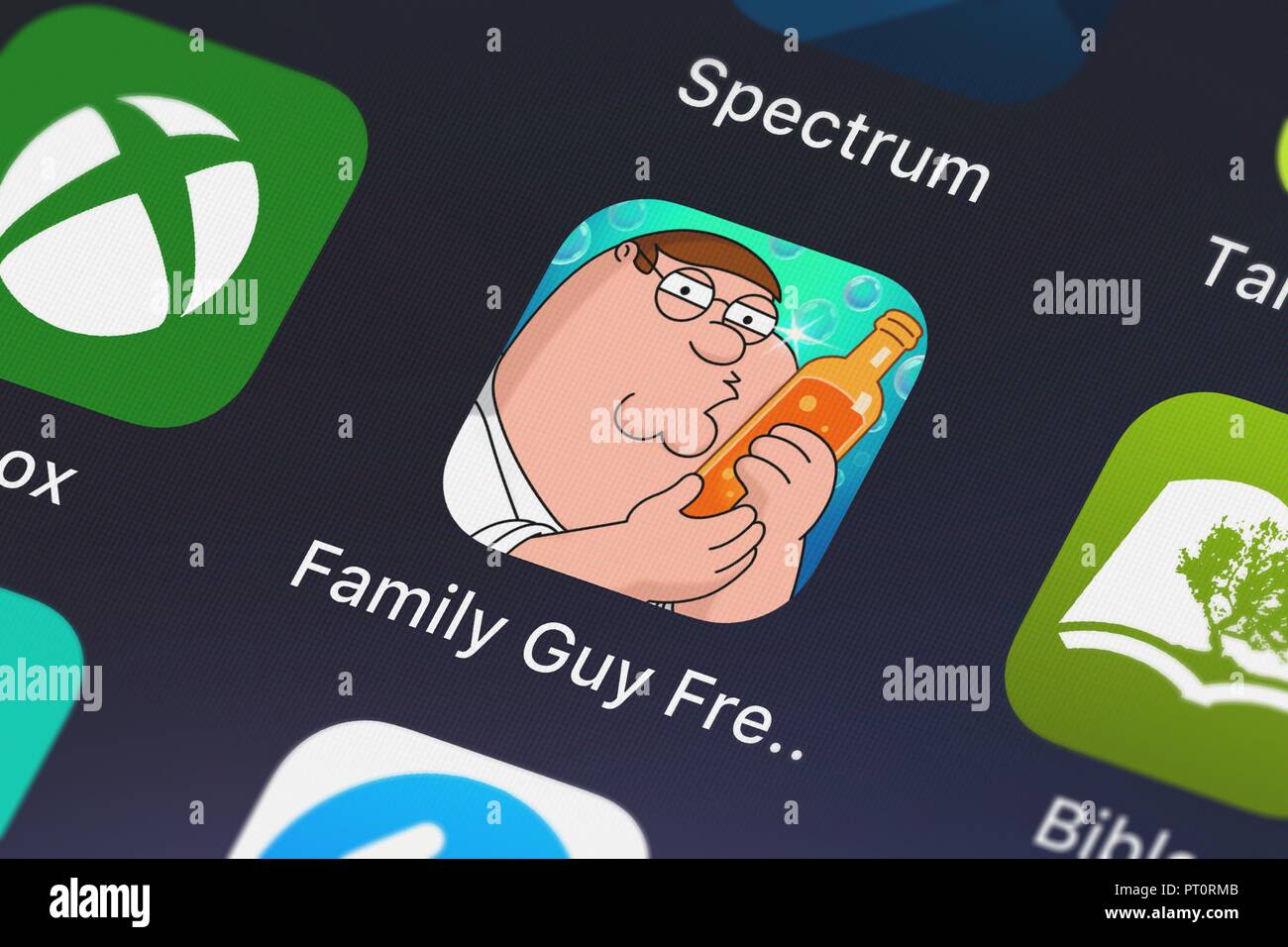 London, United Kingdom - October 05, 2018: Screenshot of the Family Guy Freakin Mobile Game mobile app from Jam City, Inc. icon on an iPhone. Stock Photo