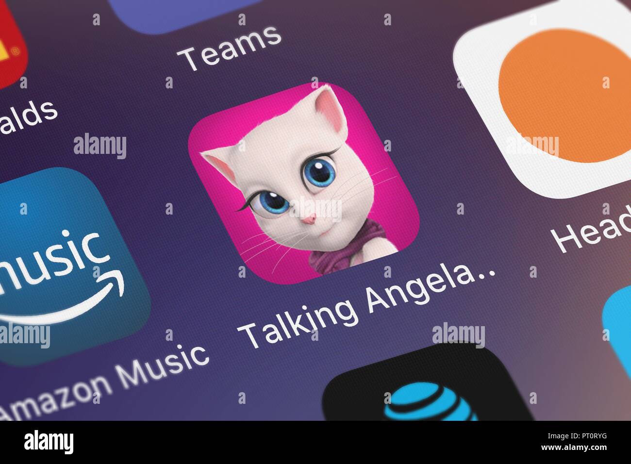 London, United Kingdom - October 05, 2018: Screenshot of Outfit7 Limited's mobile app Talking Angela for iPad. Stock Photo