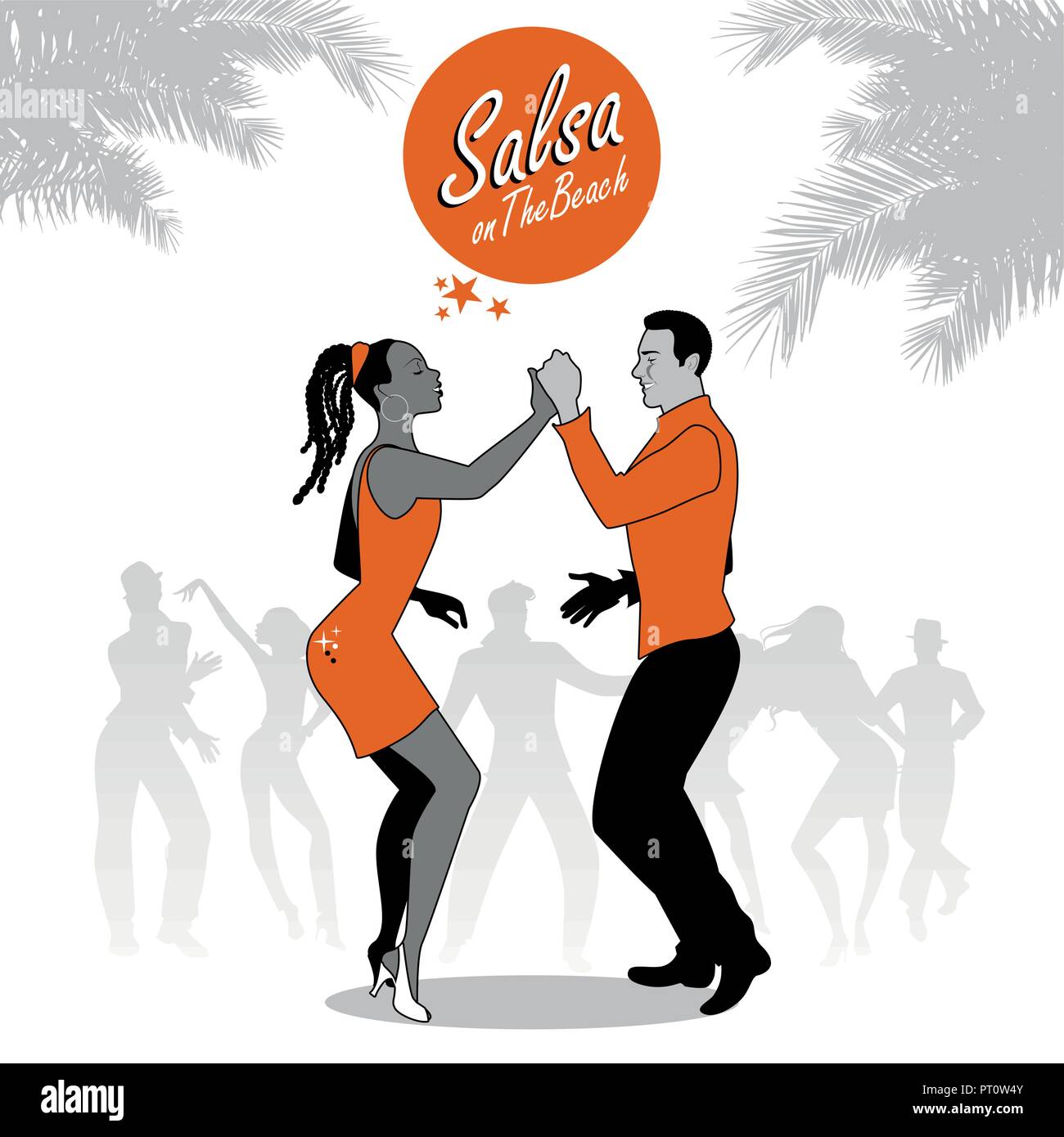Young afro american couple dancing salsa. Vector illustration. Stock Vector