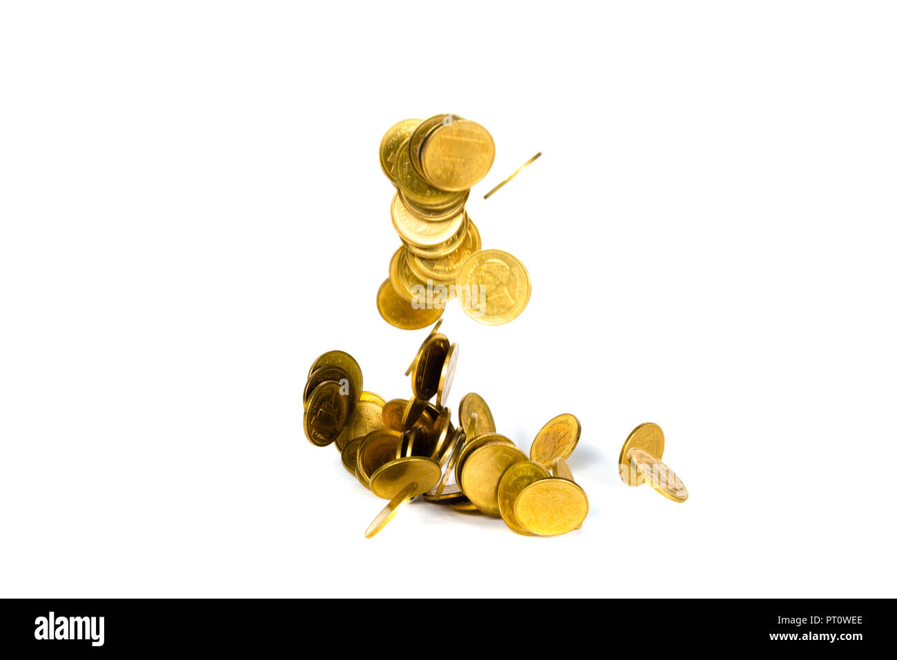 Movement of falling gold coin, flying coin, rain money isolated on ...