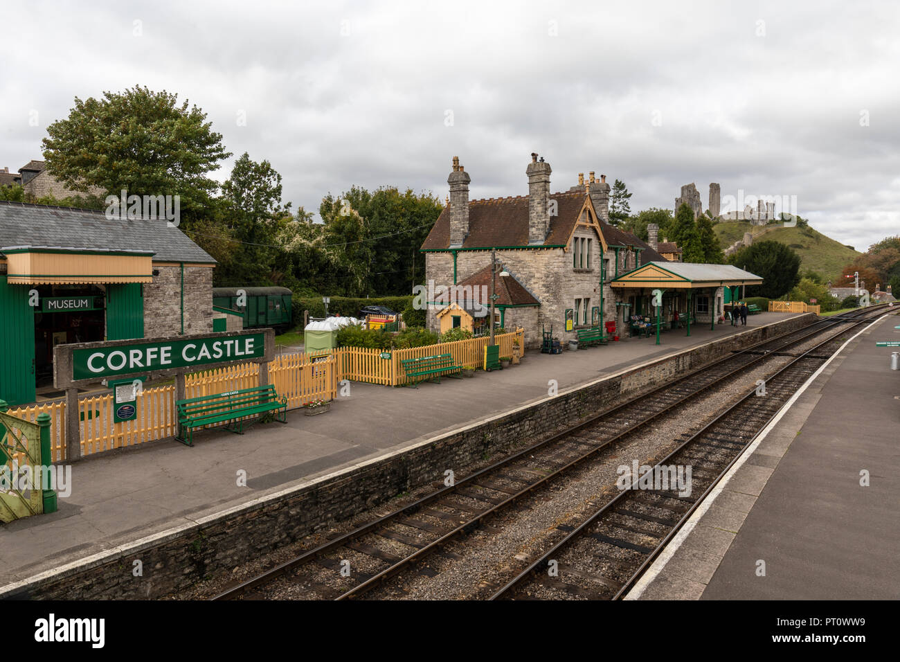 Corfe Castle railway station, Corfe Castle, Wareham, Dorset, England, UK Stock Photo