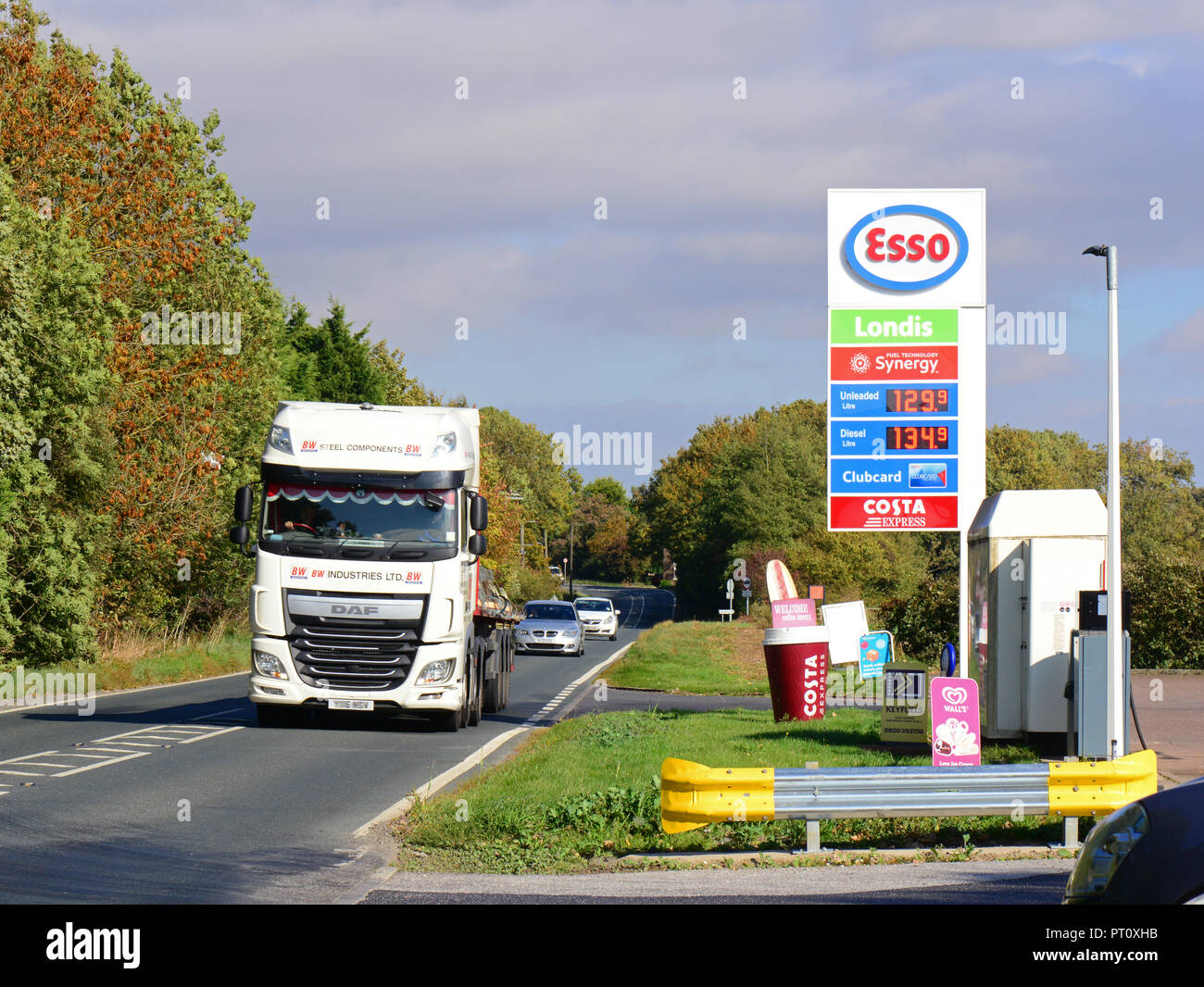 lorry driver passing petrol station driffield yorkshire united kingdom Stock Photo