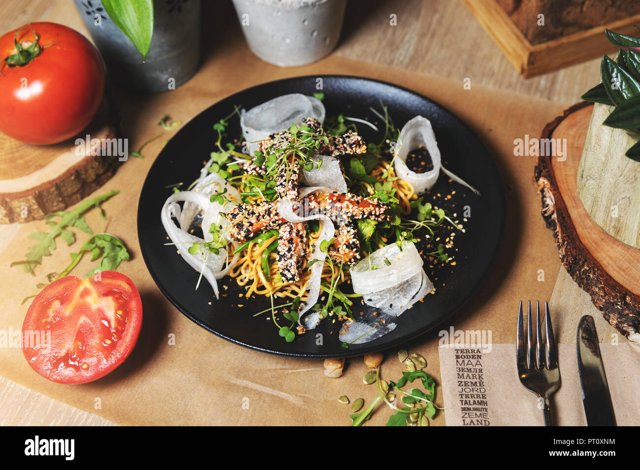 tuna and buckwheat noodle salad Stock Photo