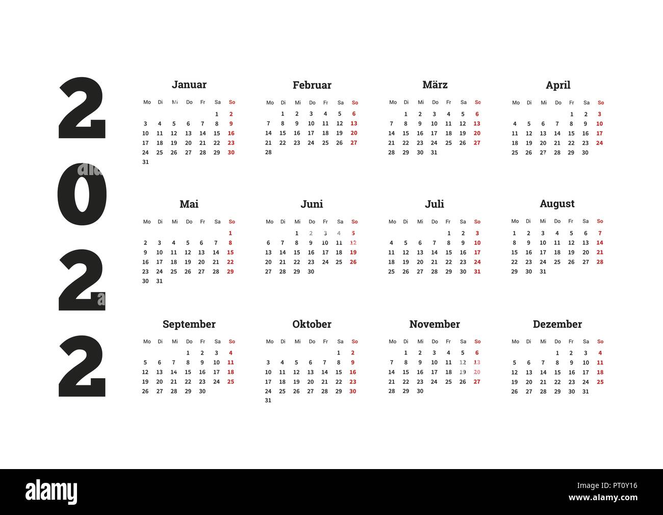 German Calendar 2022 2022 Year Simple Calendar On German Language On White Stock Vector Image &  Art - Alamy