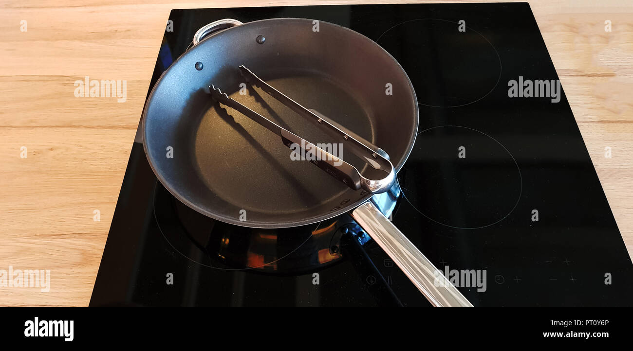 Pan On Modern Black Induction Stove Stove Hob With Ceramic Plate
