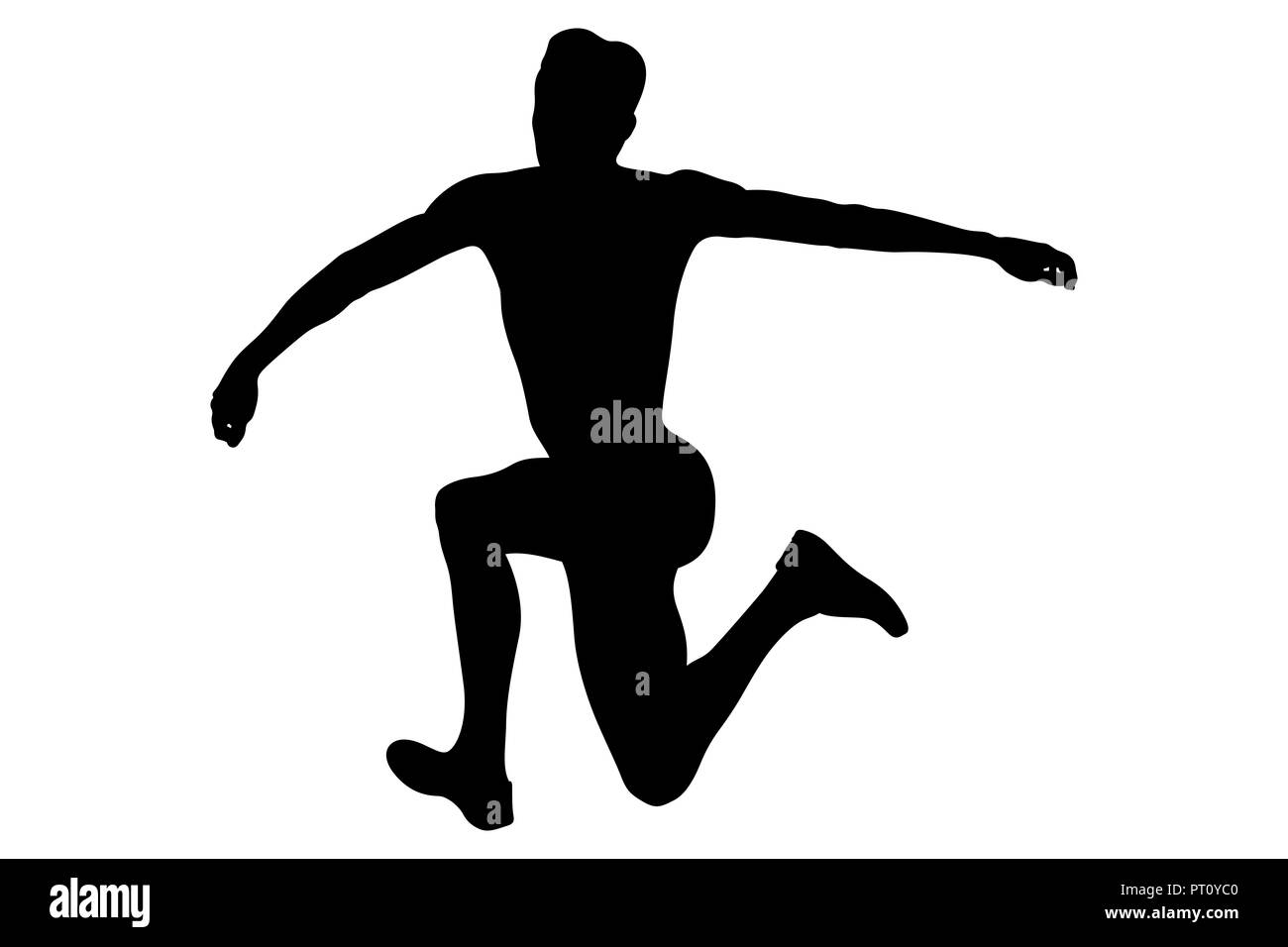 jump athlete in triple jump black silhouette Stock Photo