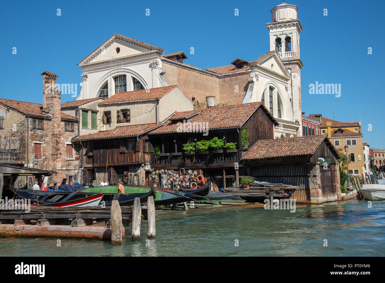 Gondola repair boatyard Venice Stock Photo