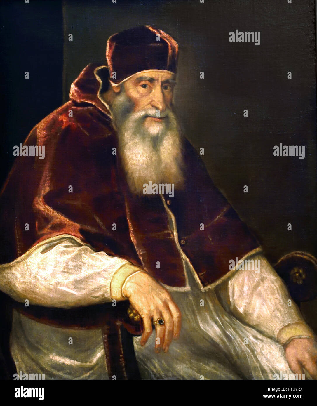 Pope Paul III. Farnese (1468-1549) by Tiziano Vecellio, called Titian 1488 Pieve di Cadore - 1576 Venice) Italy Italian . Stock Photo