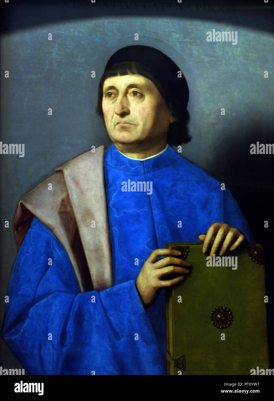 Portrait of a Man with a Book 1520 Vincenzo Catena active 1470 - 1531 Italy Italian Stock Photo