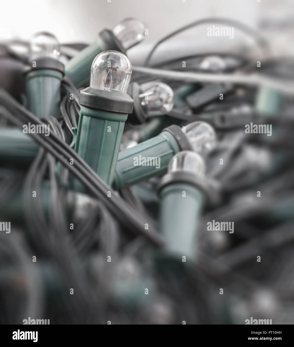 Mess of tangled oldstyle Christmas lights. Closeup Stock Photo Alamy