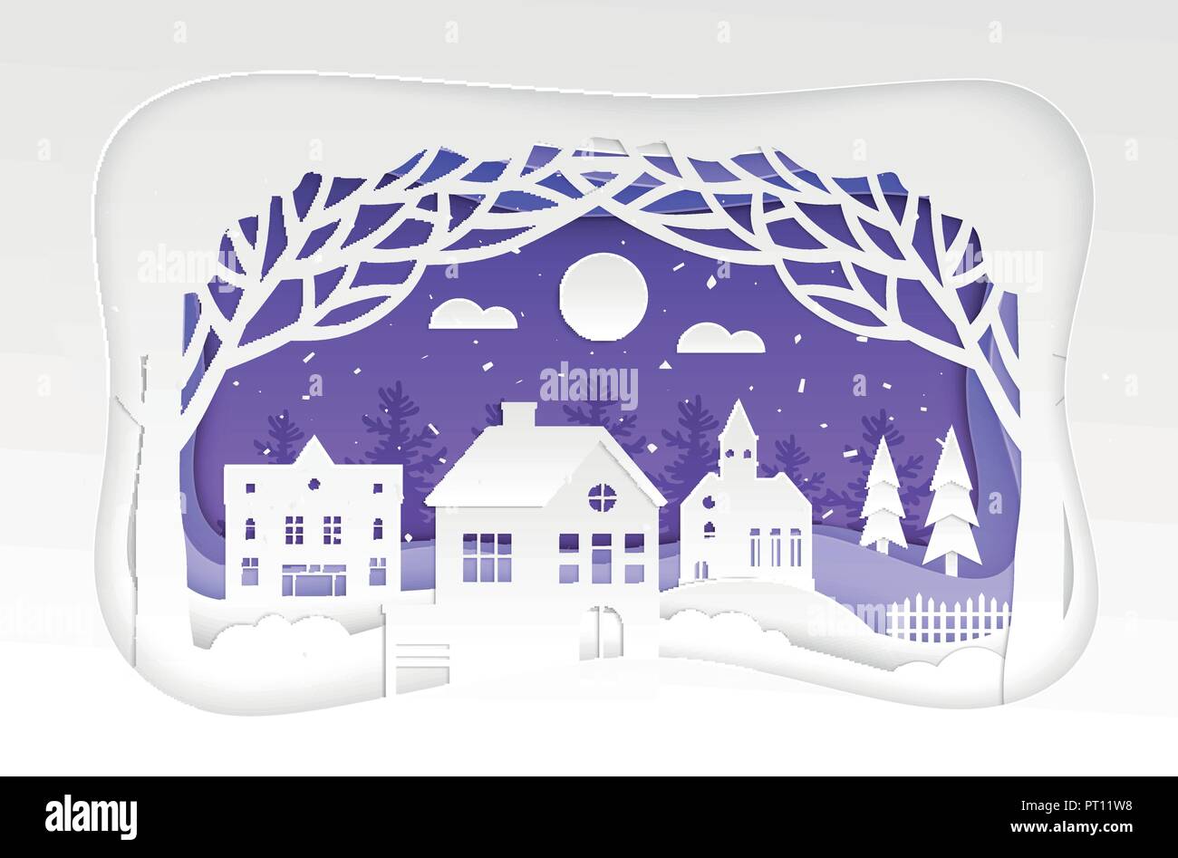 Winter town - modern vector paper cut illustration Stock Vector
