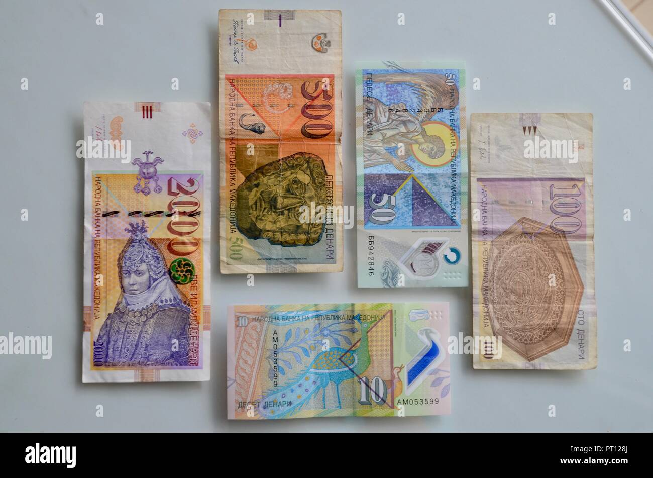 an assortment of macedonian dinar notes Stock Photo