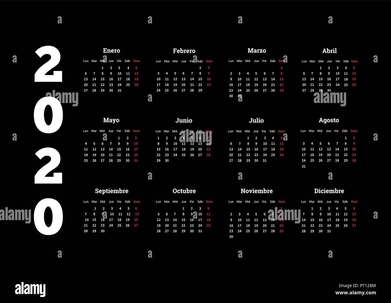 2020 year simple calendar in spanish on black Stock Vector Image & Art -  Alamy
