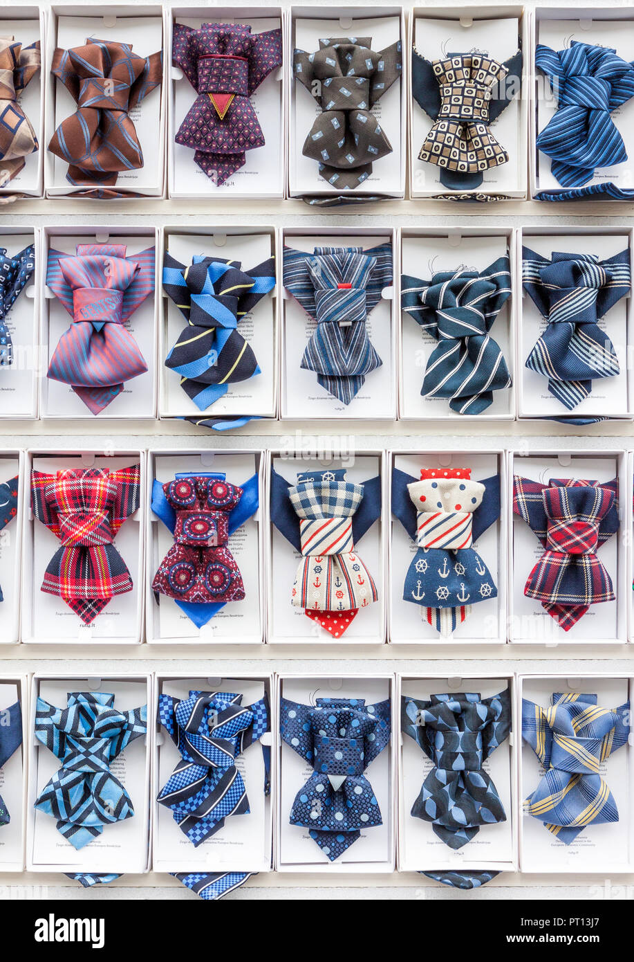 Set of creative and stylish men bow ties for sale in public market in Vilnius, Lithuania Stock Photo