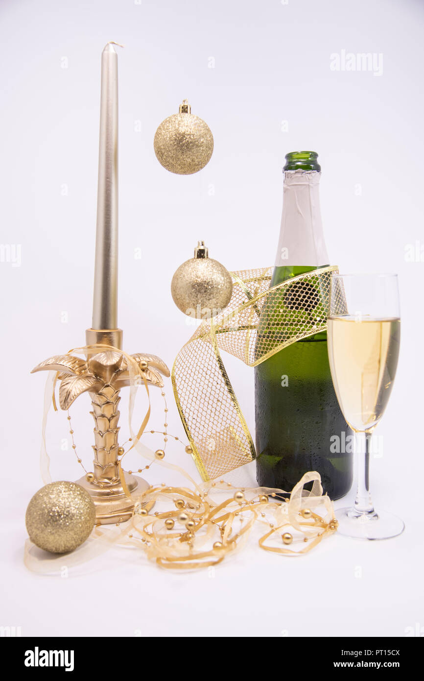 champagne for celebrate Christmas with ornament Stock Photo - Alamy