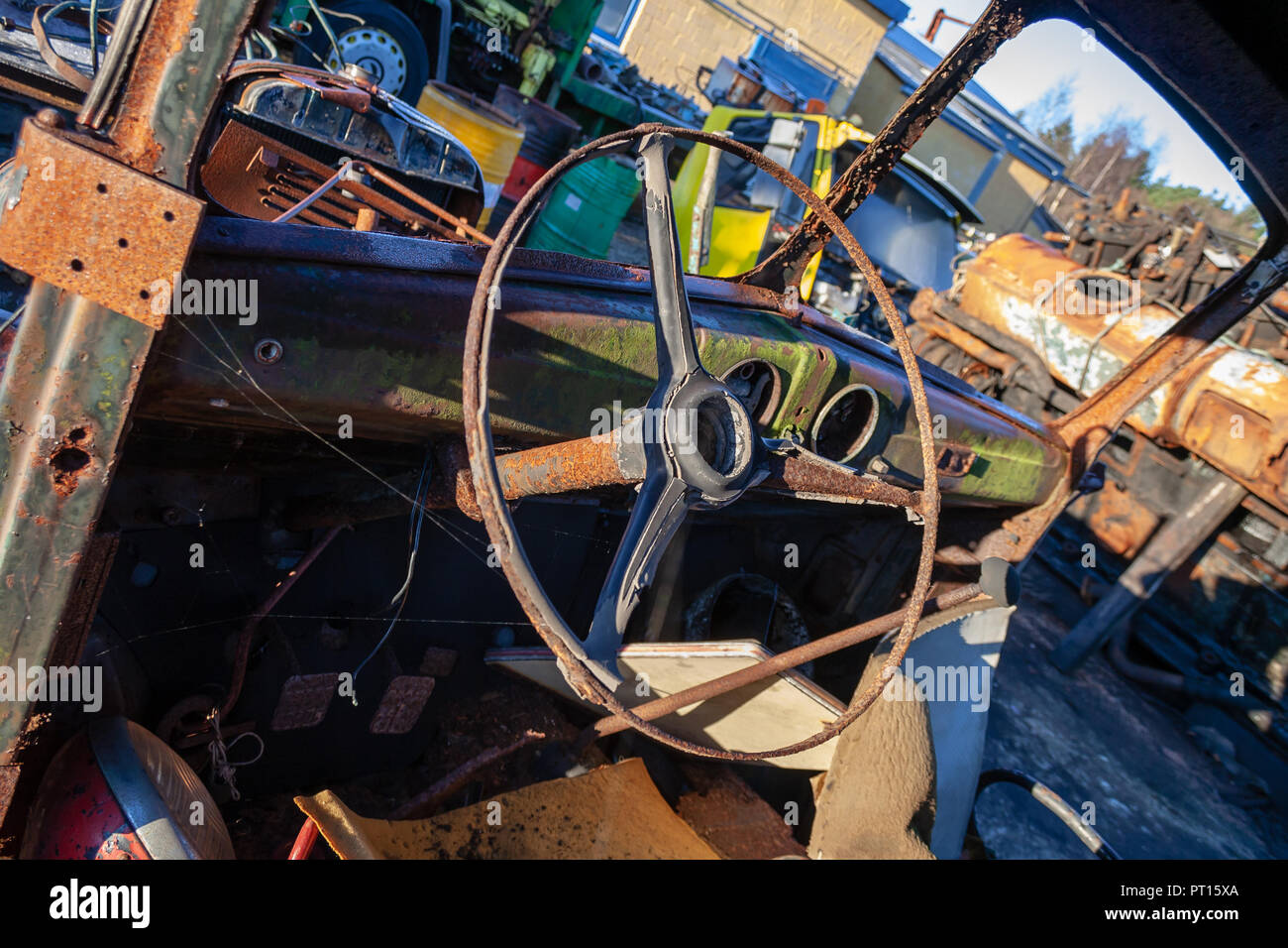 Rusty steering wheel of an ald motor lorry Stock Photo Alamy