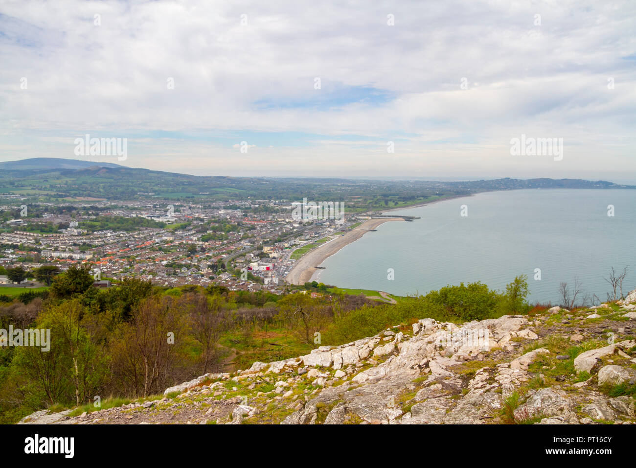 Views of Dublin Bay from Bray Head Wicklow Ireland, health wellbeing concept, city concept, geography Stock Photo