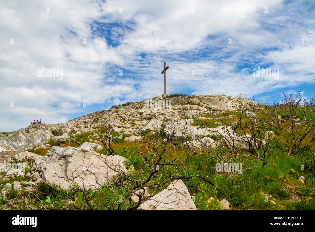 Cross at Bray Head, Wicklow, Ireland, hill walking climbing, health wellbeing concept Stock Photo