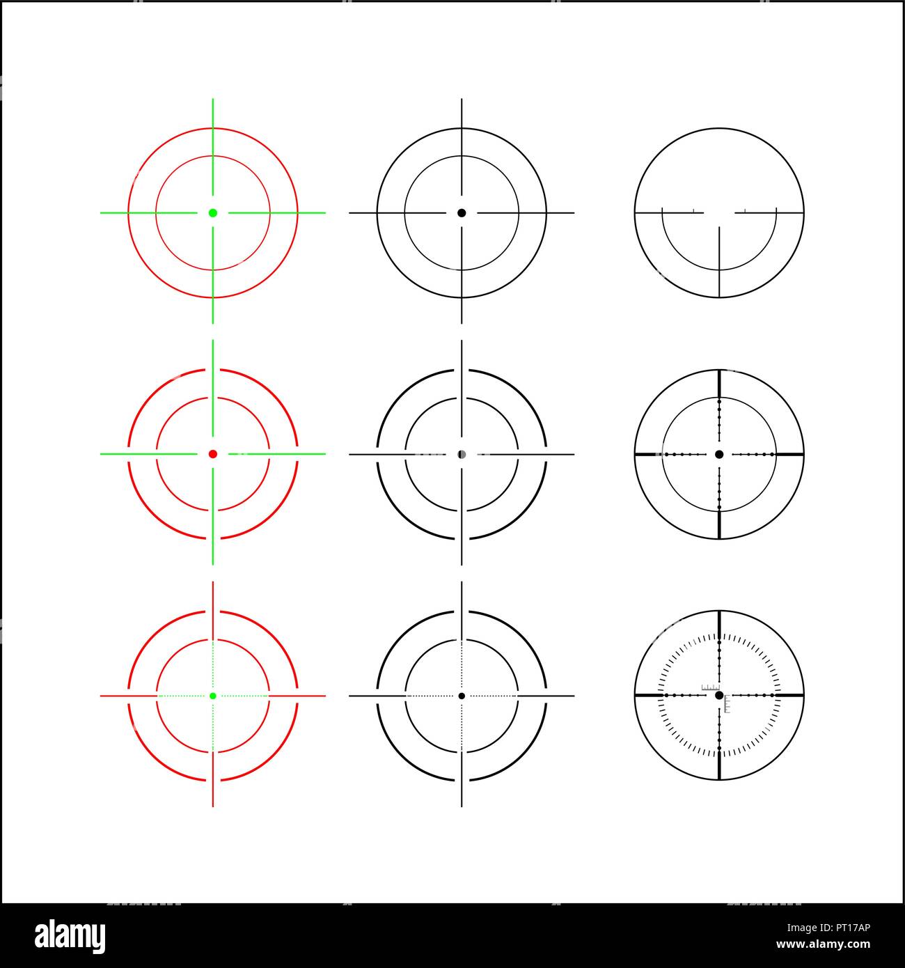 Set of nine marking options for optical sight Stock Vector