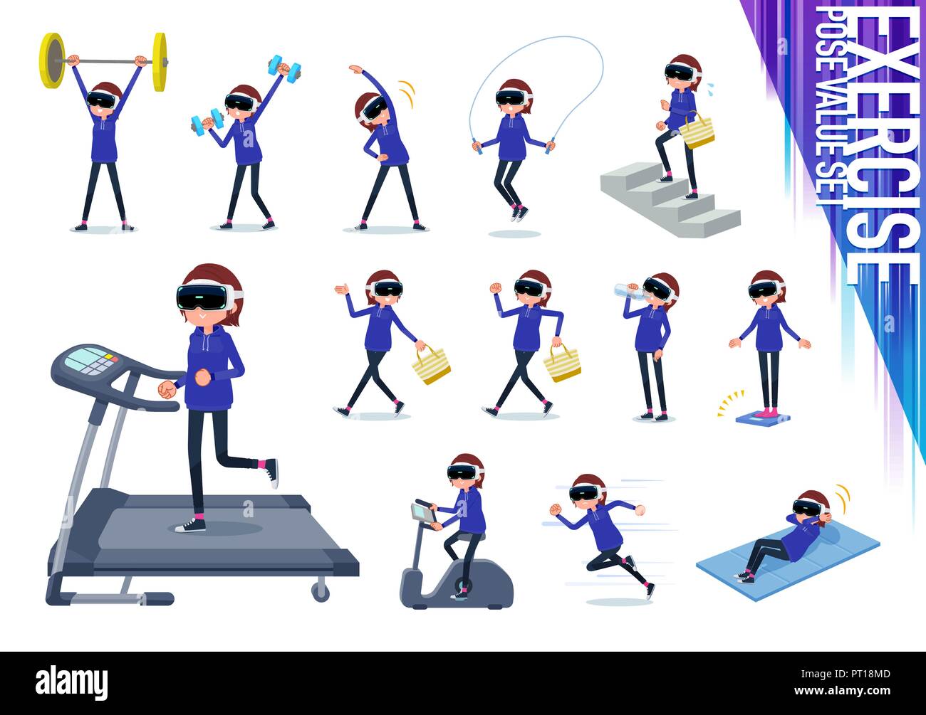 A set of women wearing virtual reality goggles on exercise and sports