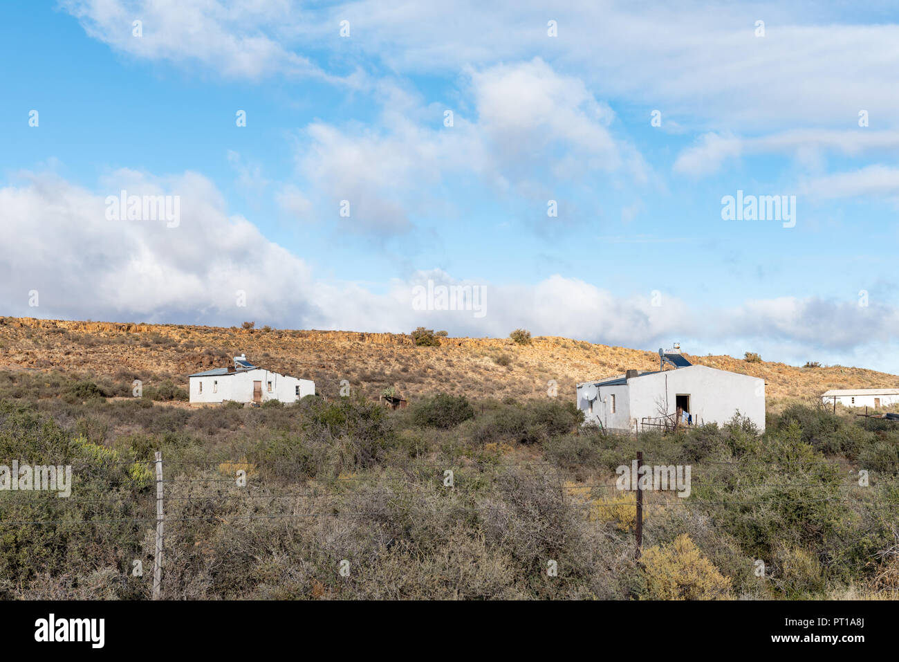 Victoria West Rural VICTORIA WEST, SOUTH AFRICA, AUGUST 7, 2018: Farm worker houses near ...